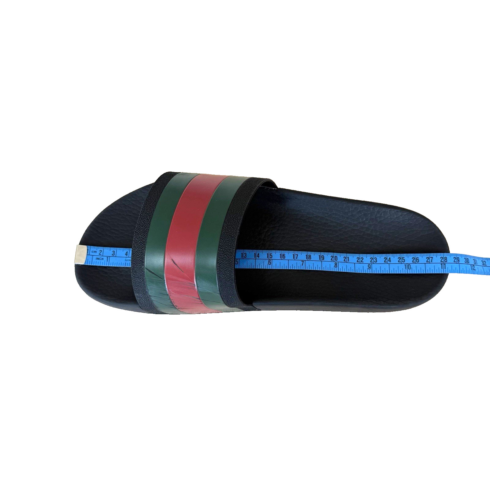Gucci Web Rubber Slide Sandals Mens 9 Black Green Red Stripe Beach Pool READ