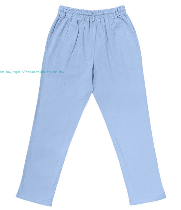 Men Casual Linen Pants Elastic Waist Drawstring Summer Beach Trousers withPocket