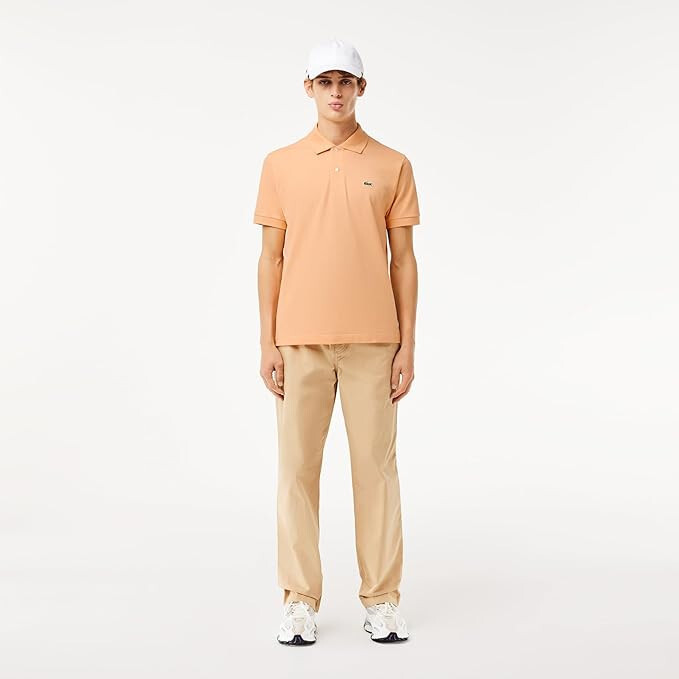 ✅ Men’s Cina Lacoste Original Short Sleeved Ribbed Collar Shirt Light Orange ✅