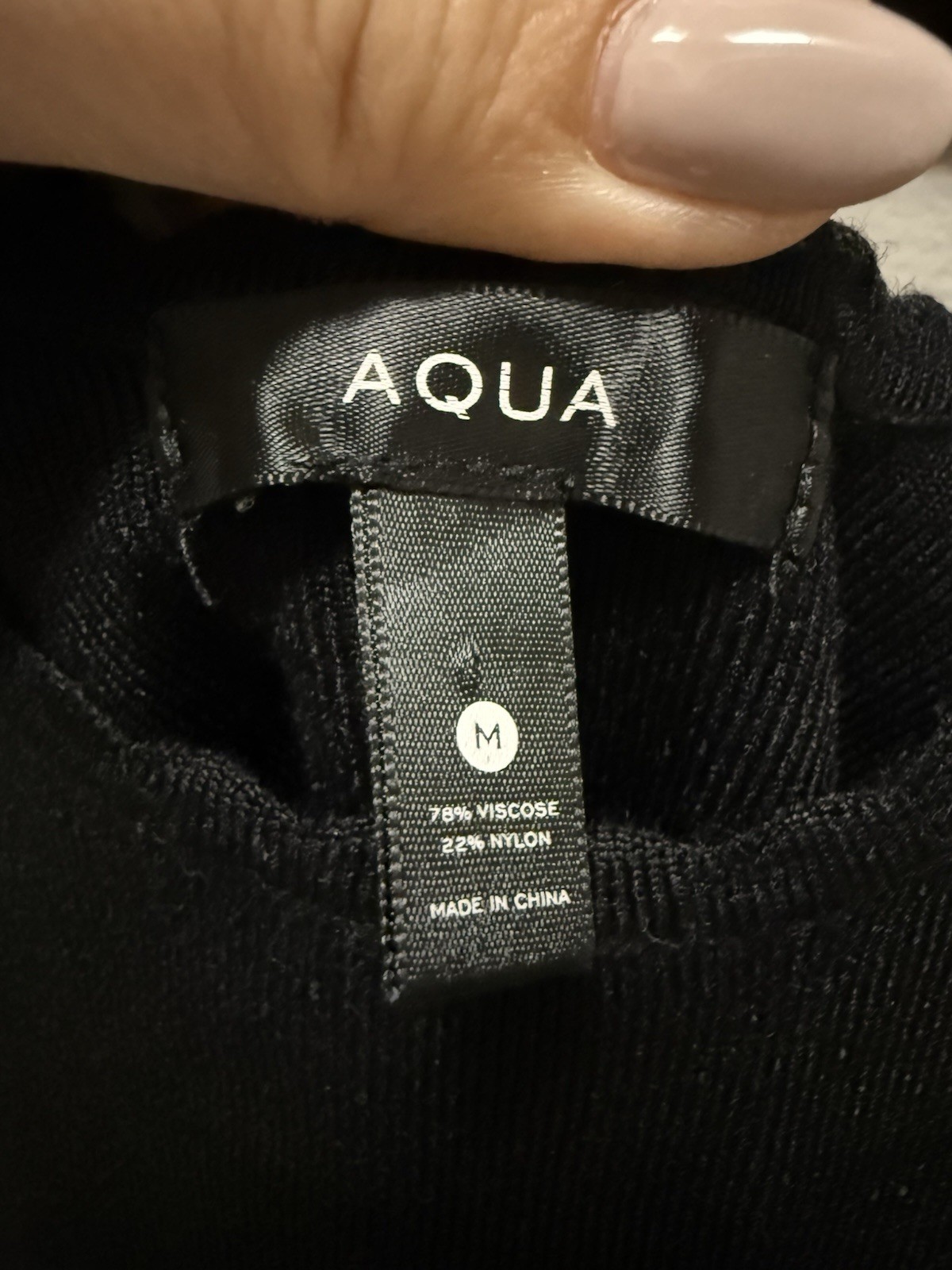 Aqua Black Ribbed Knit Bodysuit – Women’s Size M – Viscose Nylon Blend