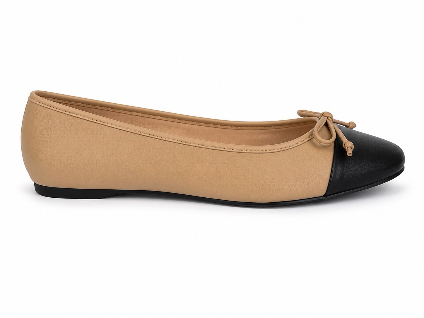 New Liz Claiborne LC Flora W Ballet Flats Women 11W Nude Black Cap Toe
