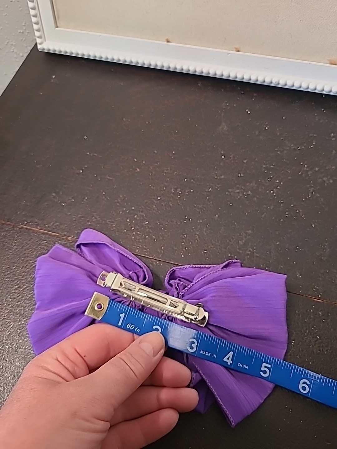 Vintage 80s 90s Big Silky Hair Bow Barrette Clip Ribbon Ruffle Oversized Purple