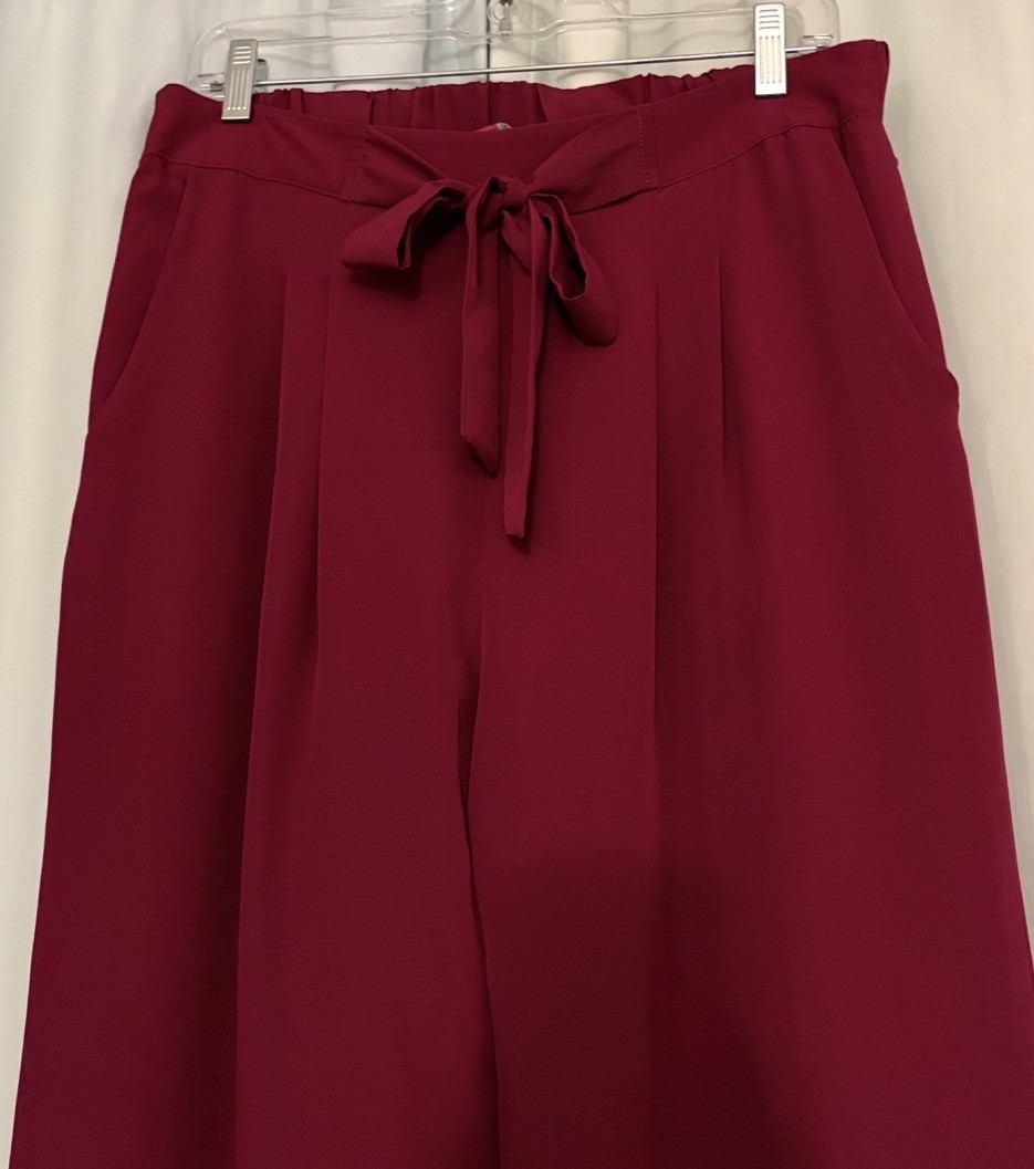 Harper And Gray Women’s Elegant Burgundy /dark Pink Wide Leg Lightweight Pants,L