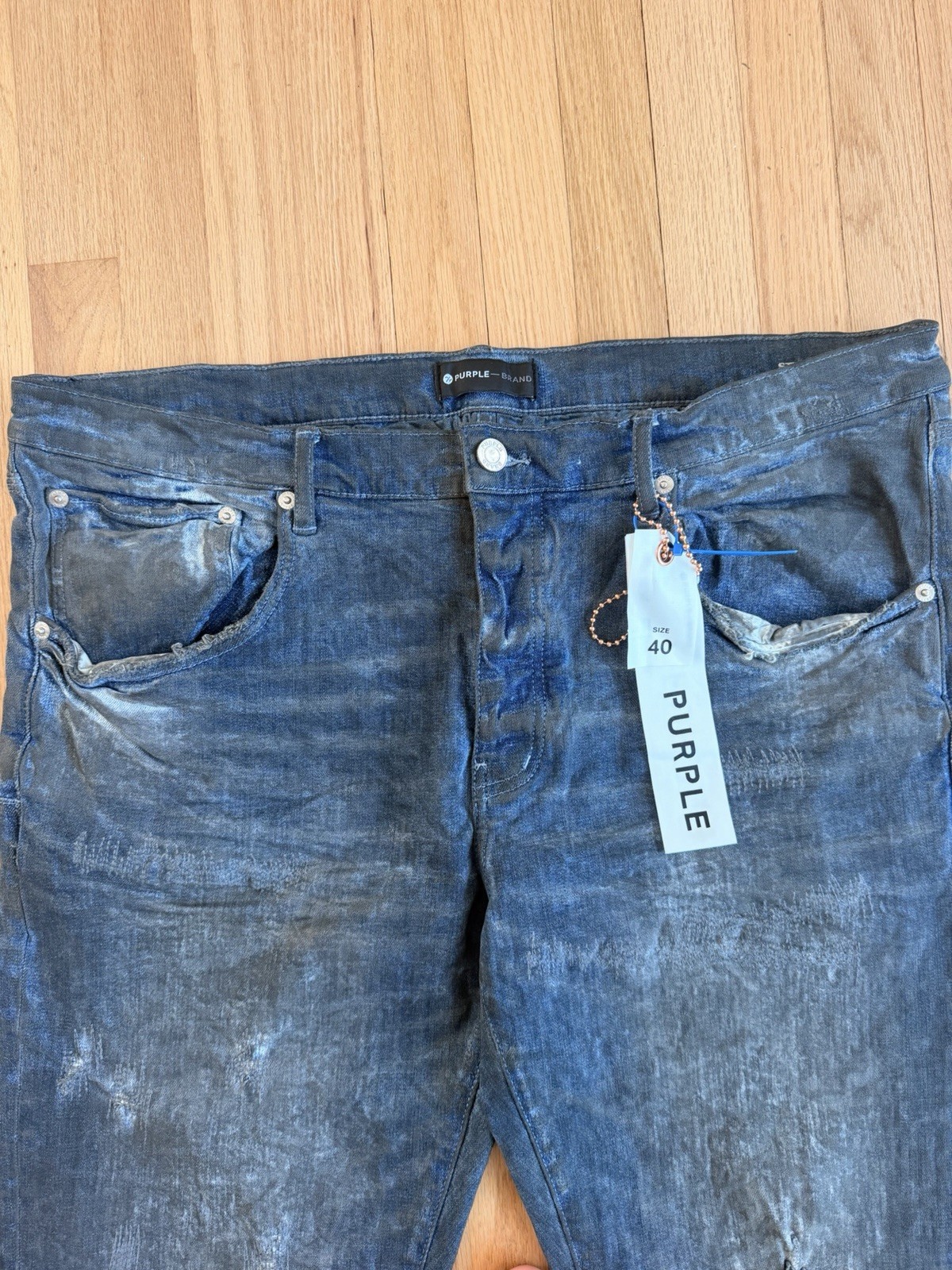 PURPLE BRAND Slim Fit Distressed Blue Denim Jeans Medium Wash 5-Pocket Men’s