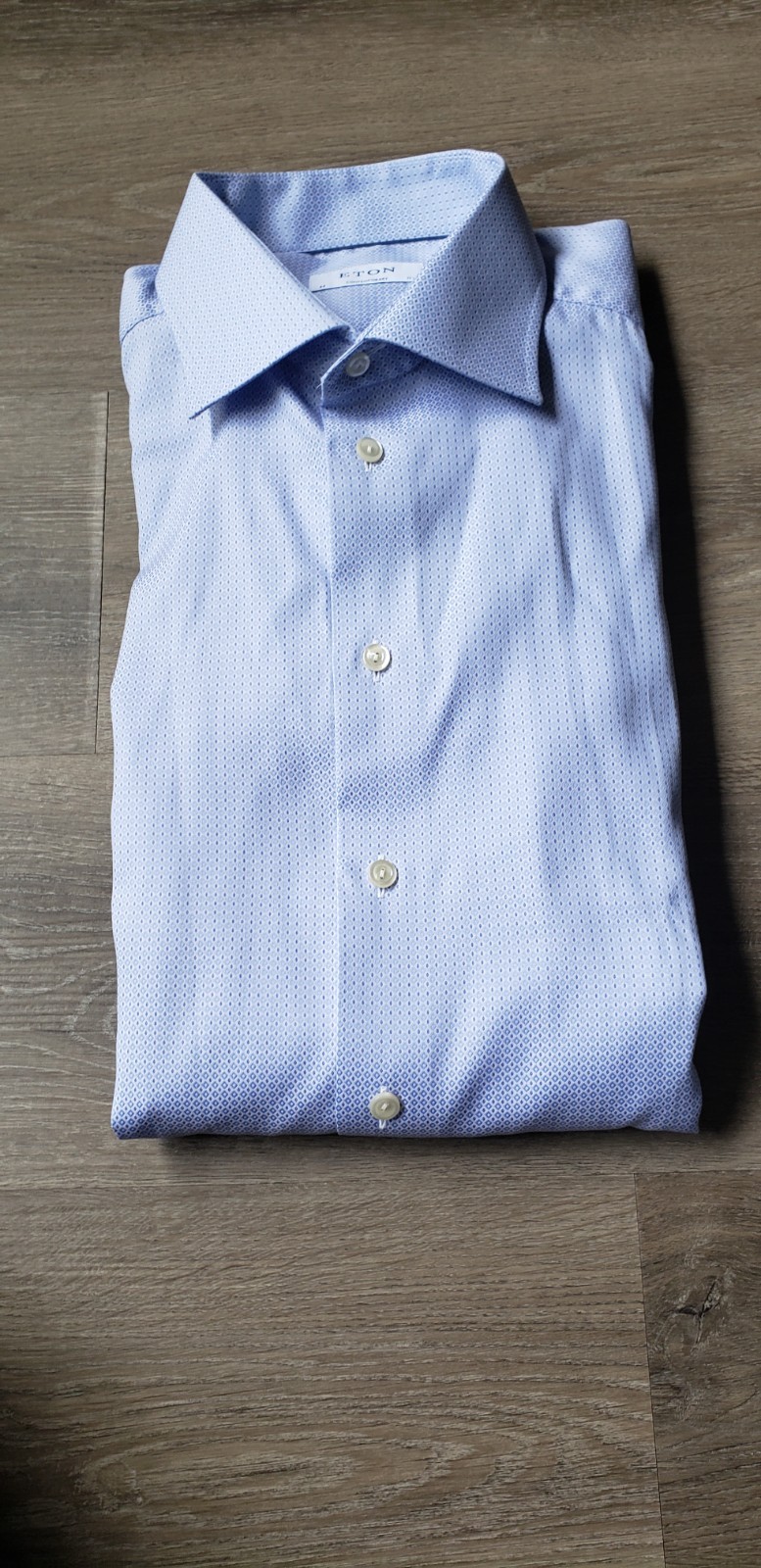 Eton Blue Print Contemporary All Cotton L/S Dress Shirt Sz 17.5/44 Quiet Luxury