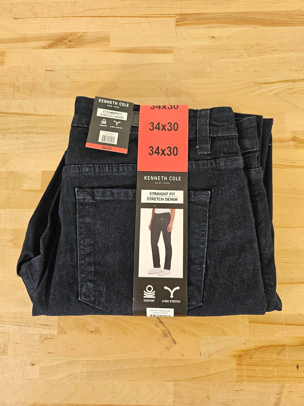 34×30 – DARK BLUE – Kenneth Cole Men’s Straight Fit Stretch Denim Jeans