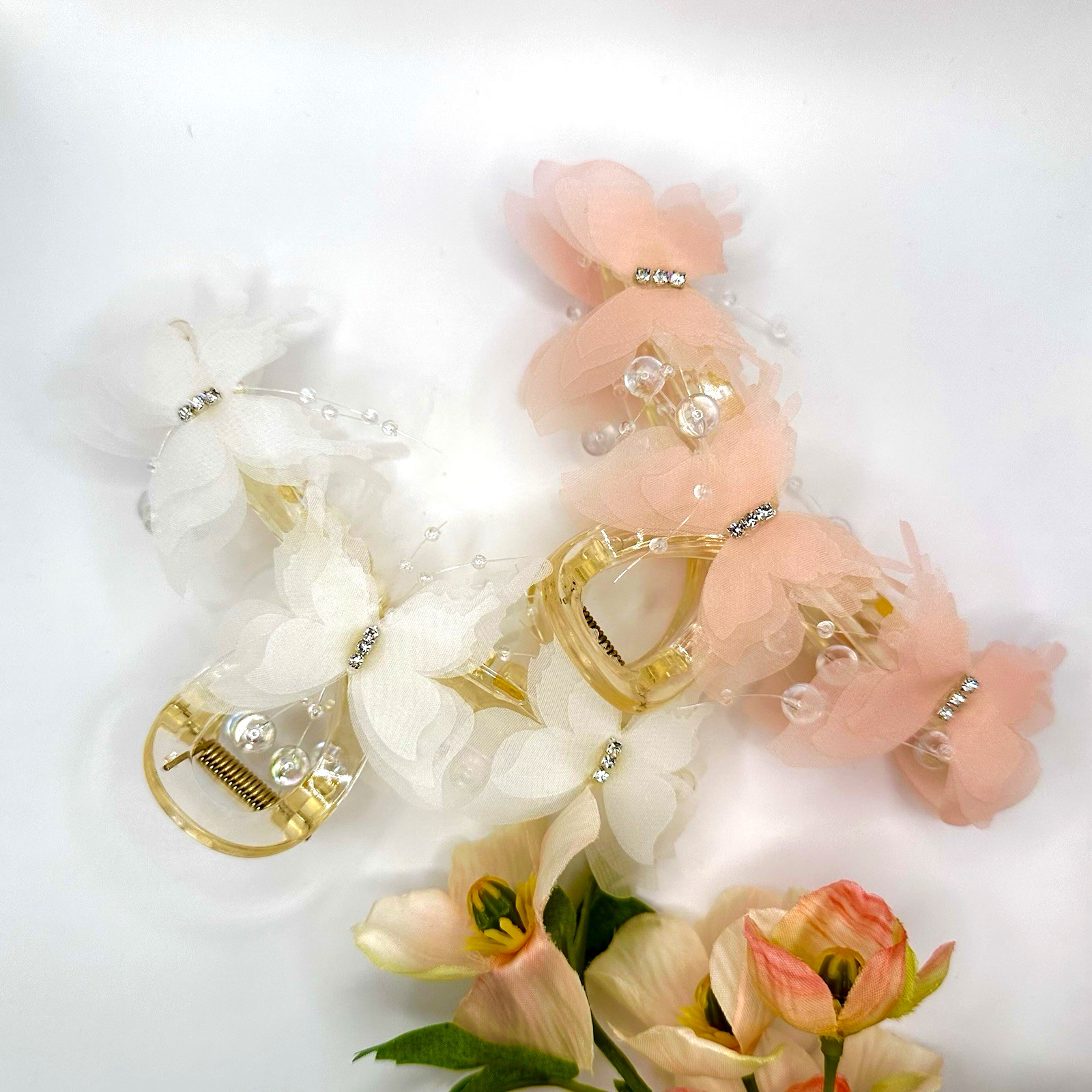 Hair Claw Clips Set Elegant Butterfly Pearl Bow for Women Bridal Daily Use Gift