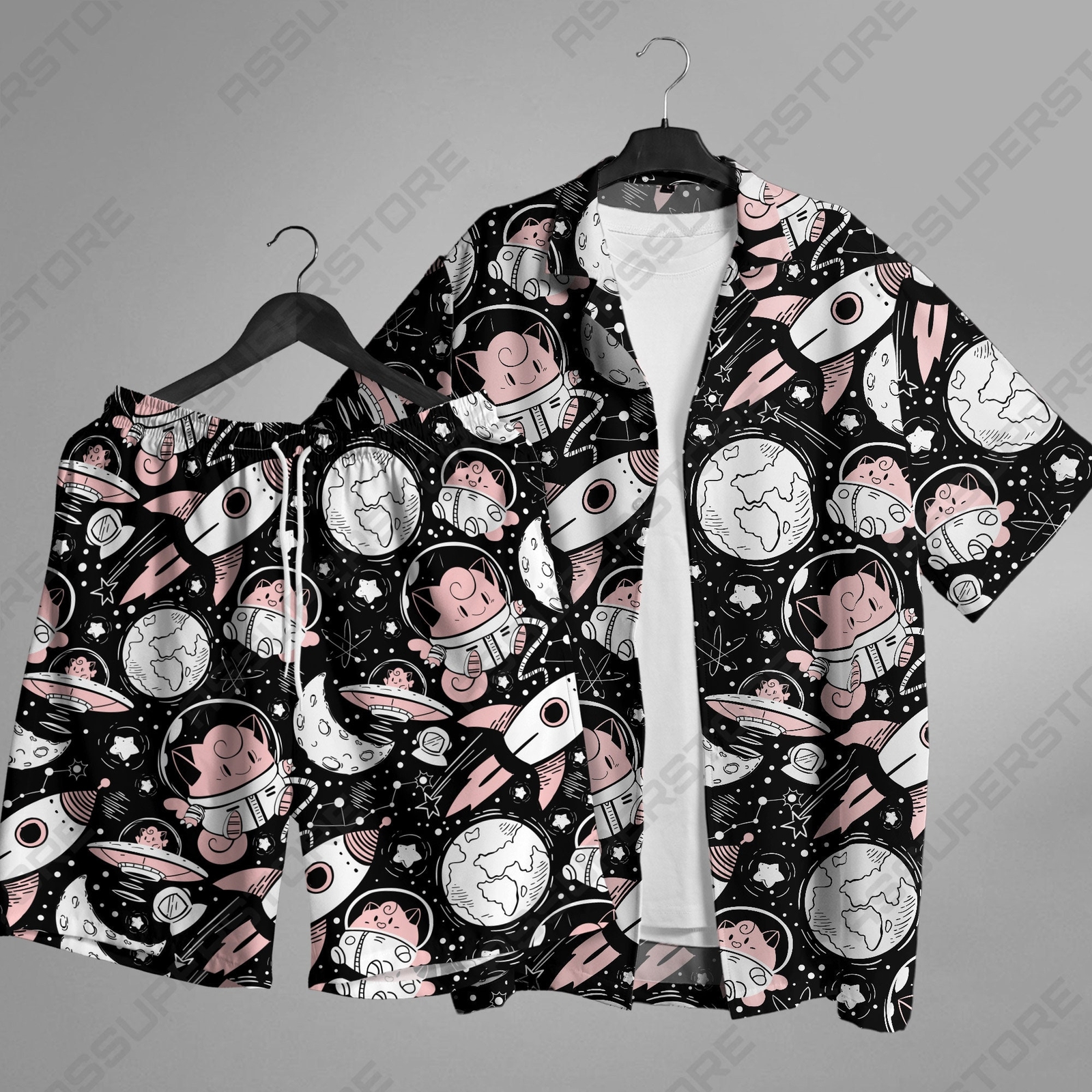 Clefairy Astronauts Hawaiian Button Up Shirt Clefairy Shirt Ghost Shirt Gift