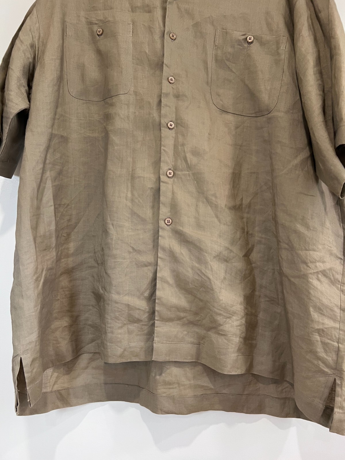 Linea Uomo Men’s 2XLT Tall Brown 100% Ramie Short Sleeve Button Down Camp Shirt