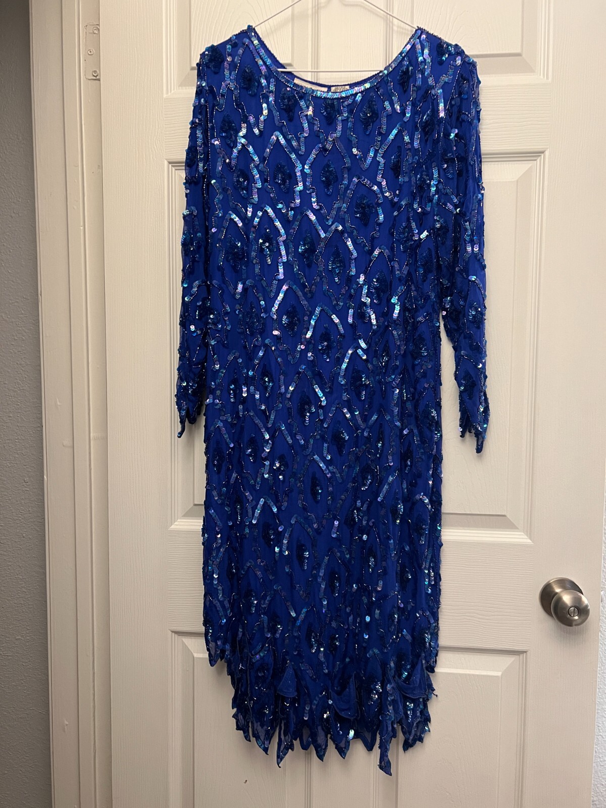 O.R. Silk Dress Women’s Small Blue Beaded Sequin Evening Cocktail Dress Vintage