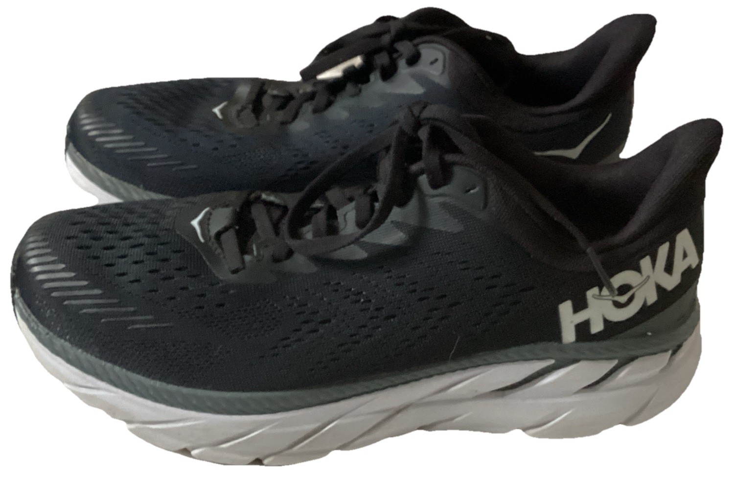 Hoka One One W Clifton 7 Wide Running Shoes Women SIZE 9D Black White Worn Once