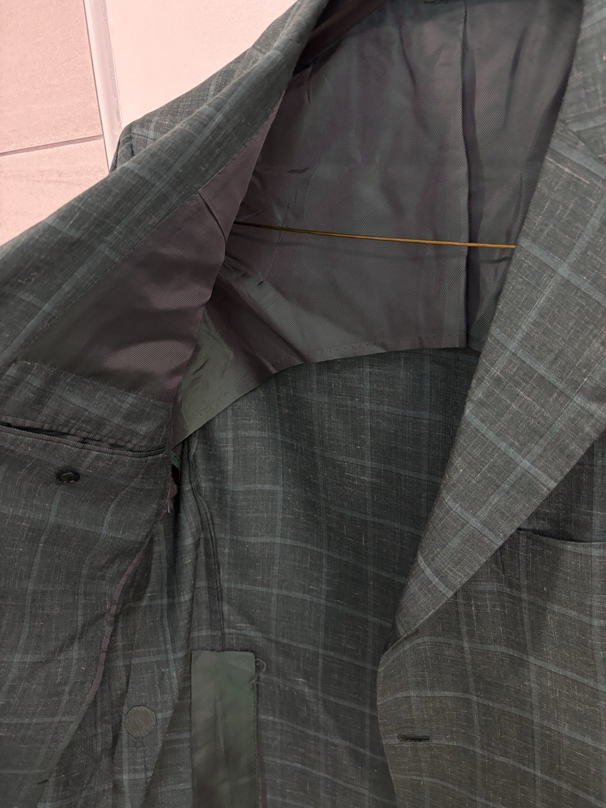 Cesare Attolini Napoli Blazer 46R 56 Green Plaid Cashmere Silk Linen Italy