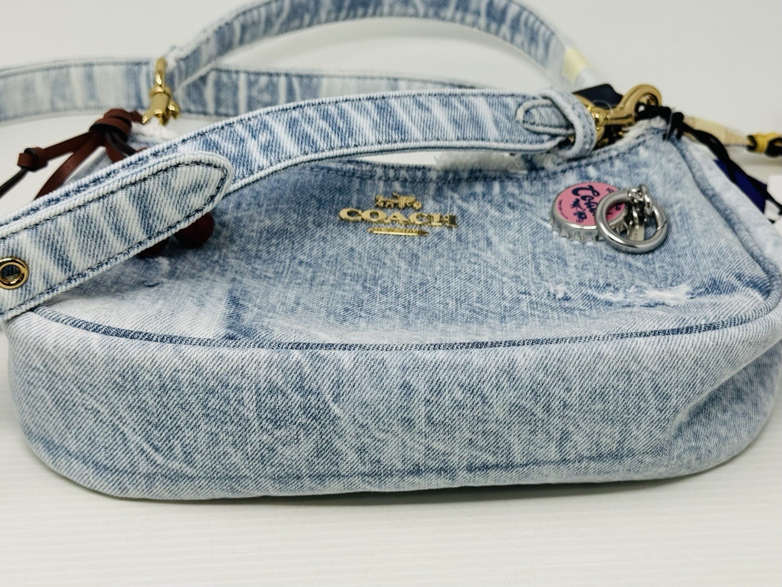 NWT COACH CDY76 Teri Shoulder Bag In Loved Denim With Charms /Light Indigo