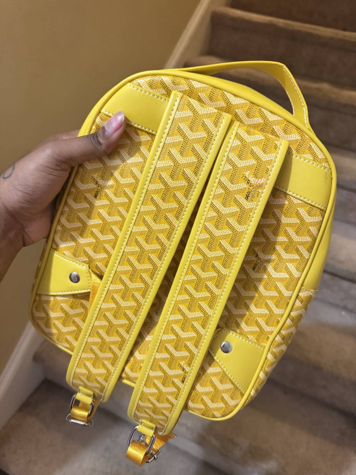 Goyard Yellow Goyardine Small Mini Backpack Zip Closure w/ Detachable Strap