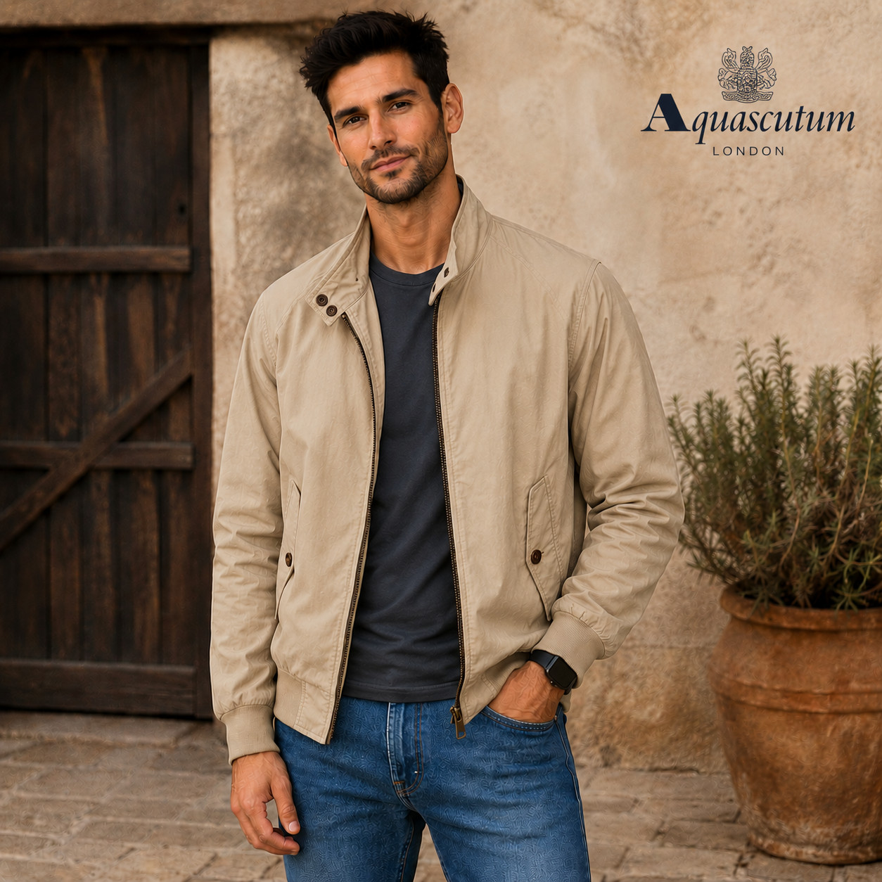Mens Vintage Aquascutum Harrington Jacket Beige Size M Luxury Casual