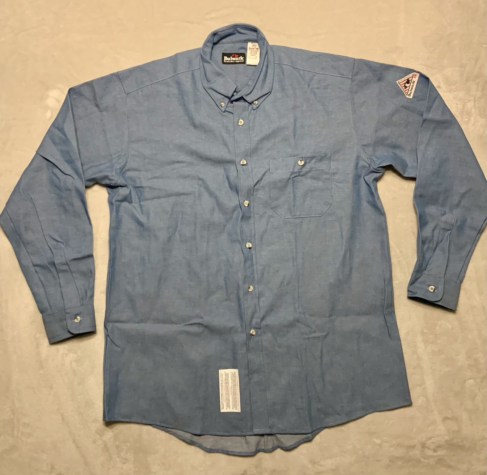 Bulwark Shirt Mens L Blue Solid Long Sleeve Button Up Flame Resistant FR
