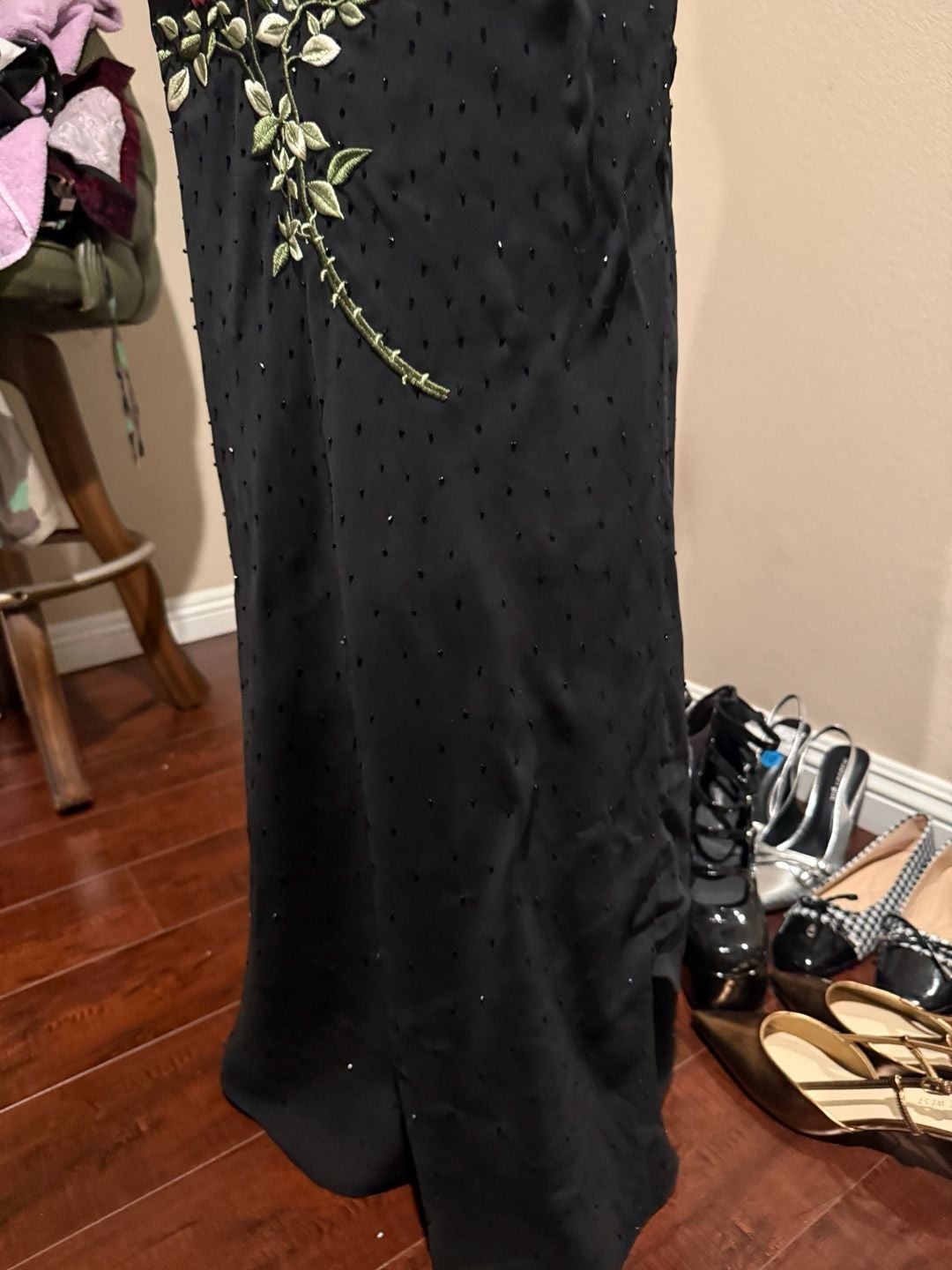 Y2k Morgan & Co by.Linda Bernall Sz.7/8 Black Beaded Floral Embroidered Dress