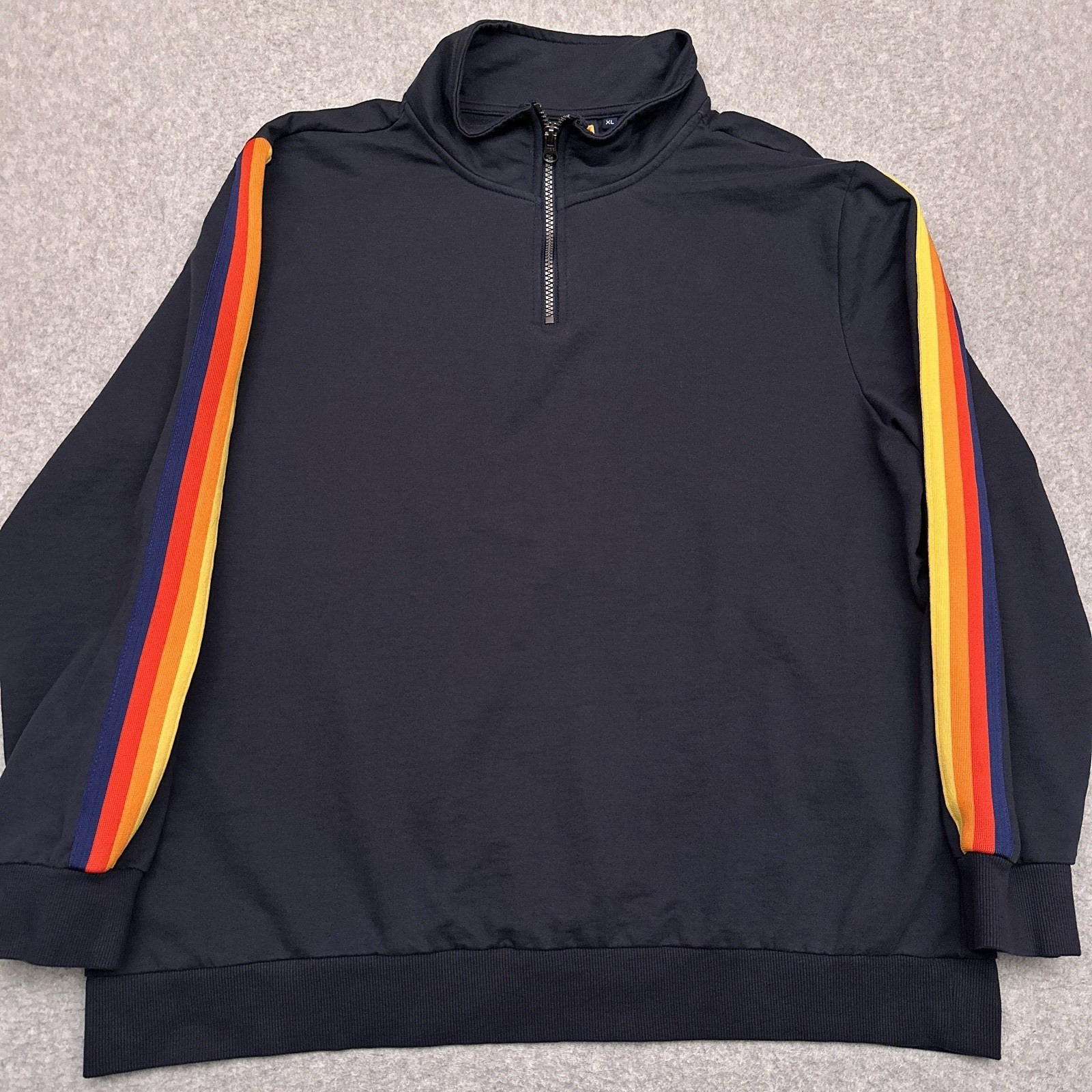ALDI Gear Employee 1/4 Zip Sweatshirt Women’s XL Navy Blue Rainbow Striped