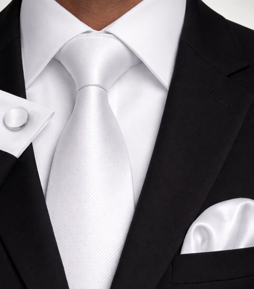 White Necktie, Hanky, & Cufflinks