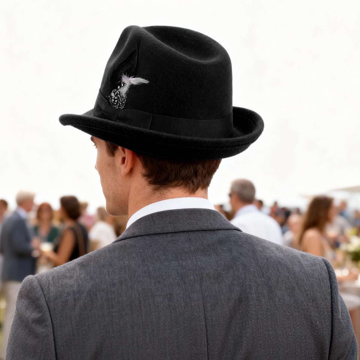 Classic Fedora Hats for Men Gentleman Short Brim Felt Feather Panama Dress Hat
