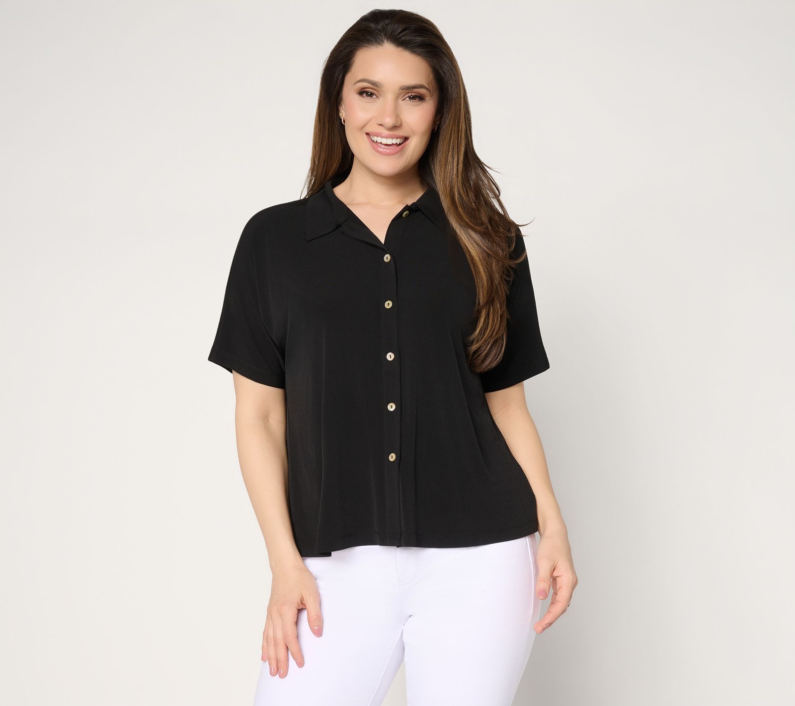 Susan Graver Women’s Top Sz S Every Day Liquid Knit Dolman Sleeve Black A684071