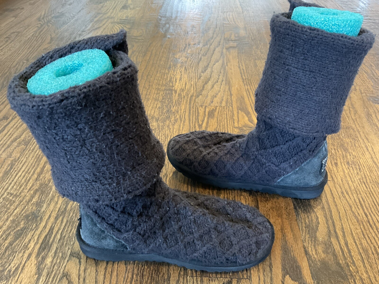 UGG Australia 3066 Lattice Cardy Knit Tall Boot Black Fabric Flat Women’s US 8