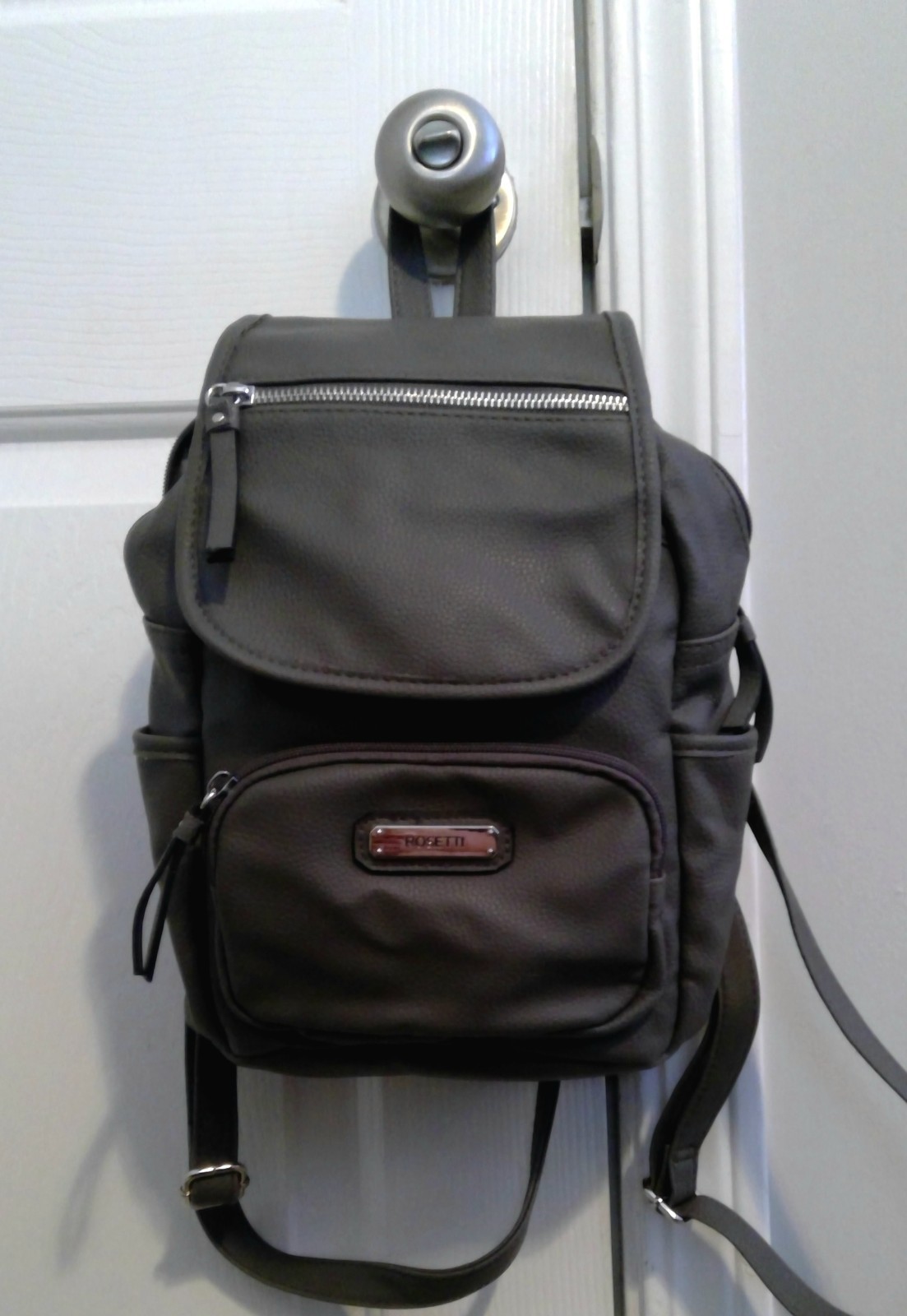 Rosetti Women’s Gray Pebbled Mini Backpack Front Zip Pocket, Adjustable Strap