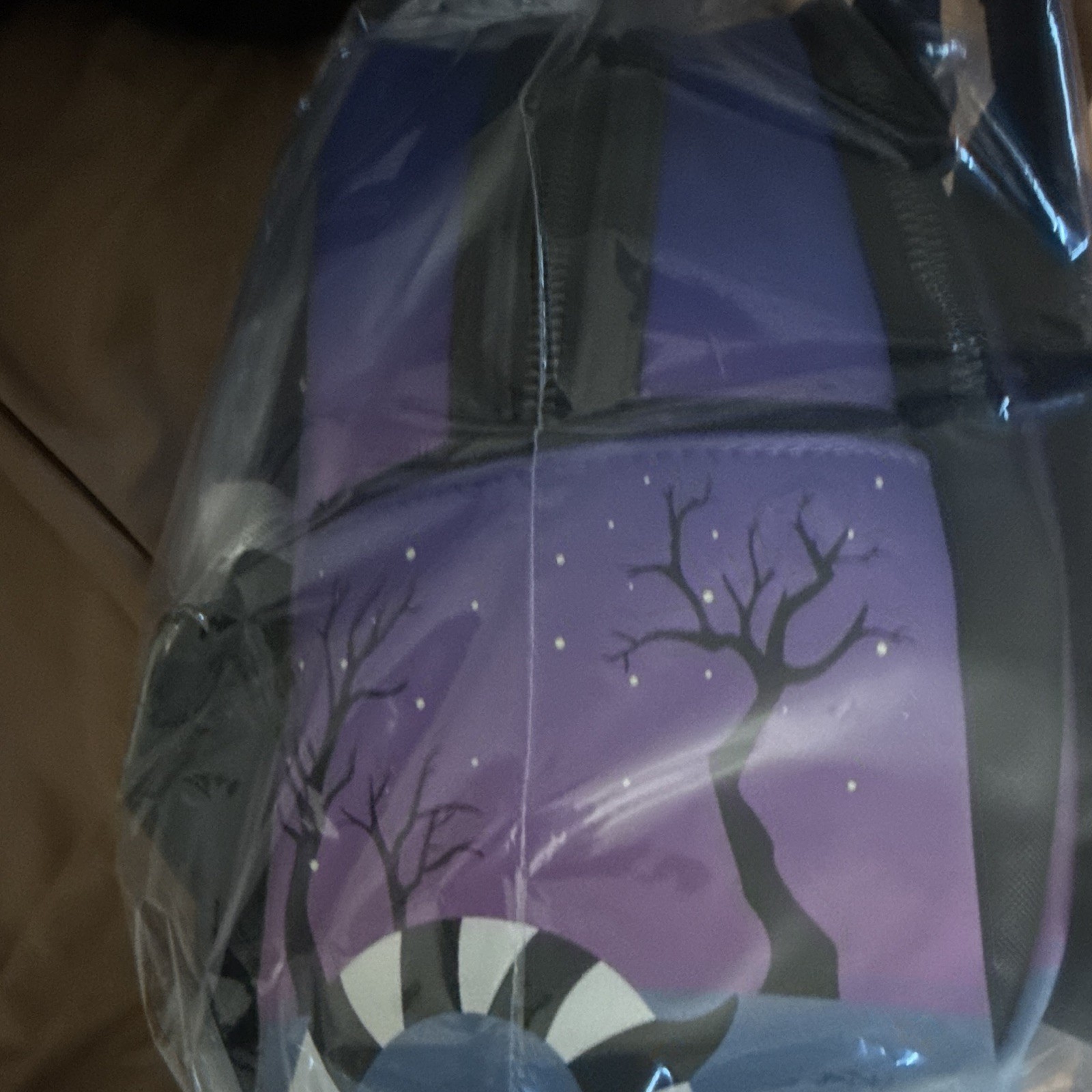Beetlejuice Haunted House Black/Purple Striped Medium Backpack Zip Hang Tag