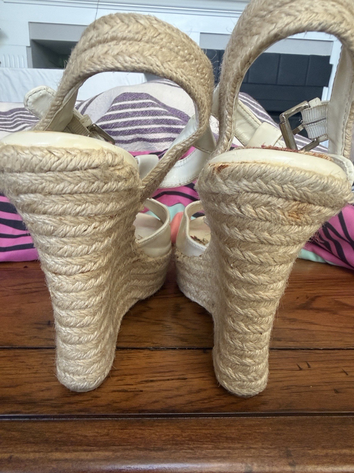 Women’s Cream Lace Espadrille Platform Wedge Sandals SZ 8.5-9
