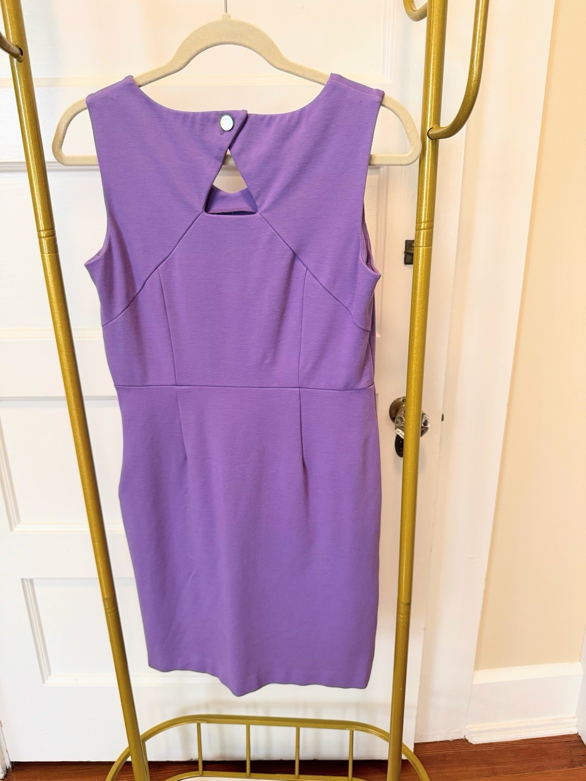 Talbots Solid Lavender Shift Dress V-Neck Back Keyhole Detail, Size 2R