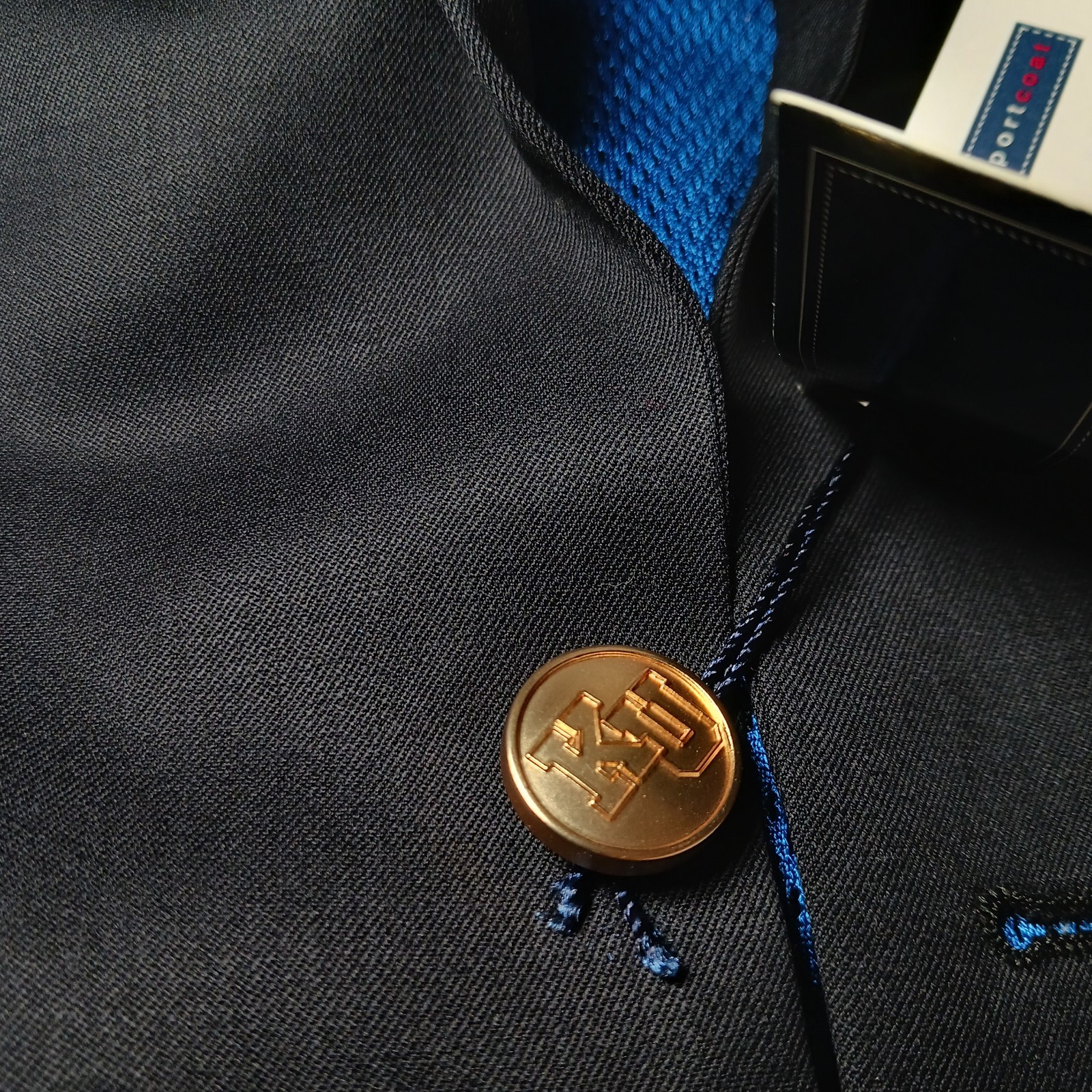100% Worsted Wool Solid Black Sport Coat Mens 48L Kansas University Gold Buttons