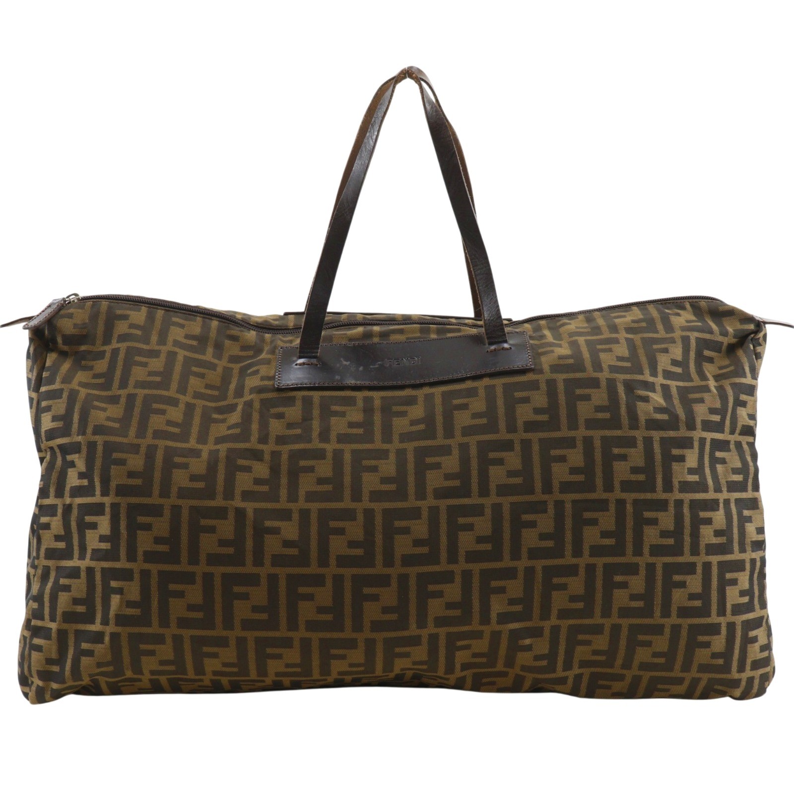FENDI Zucca Boston bag folding Brown Nylon canvas unisex