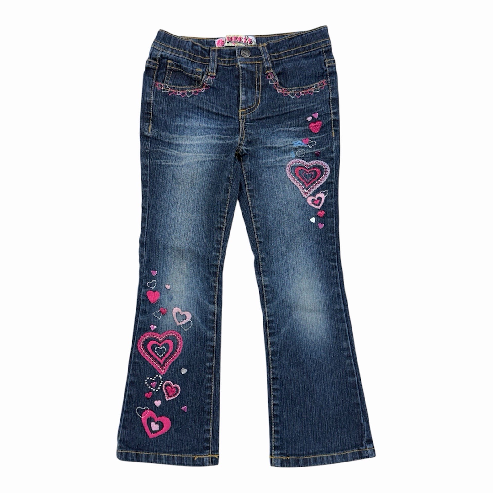 Vintage Y2K Squeeze Heart Embroidered Bootcut Denim Jeans Girls Size 5