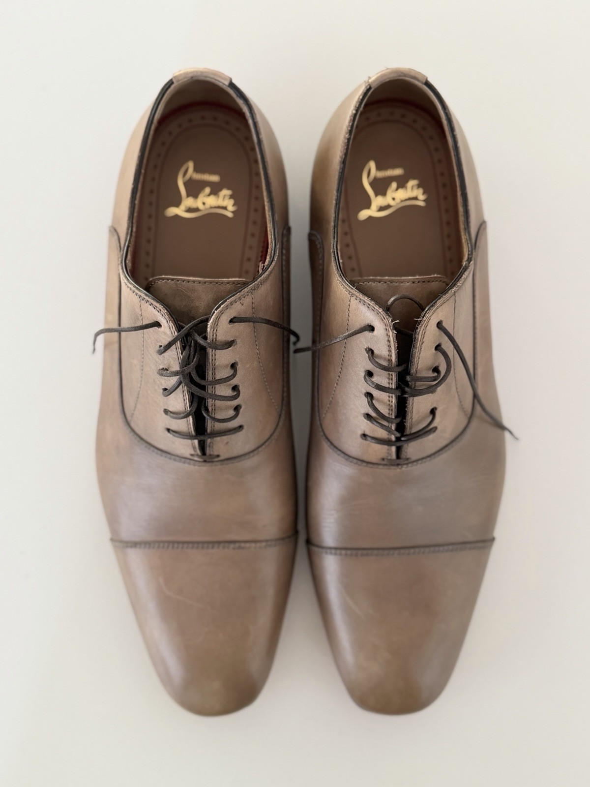 Christian Louboutin Men’s Brown Leather Cap Toe Oxford Lace-Up Red Sole 40/ 8 US