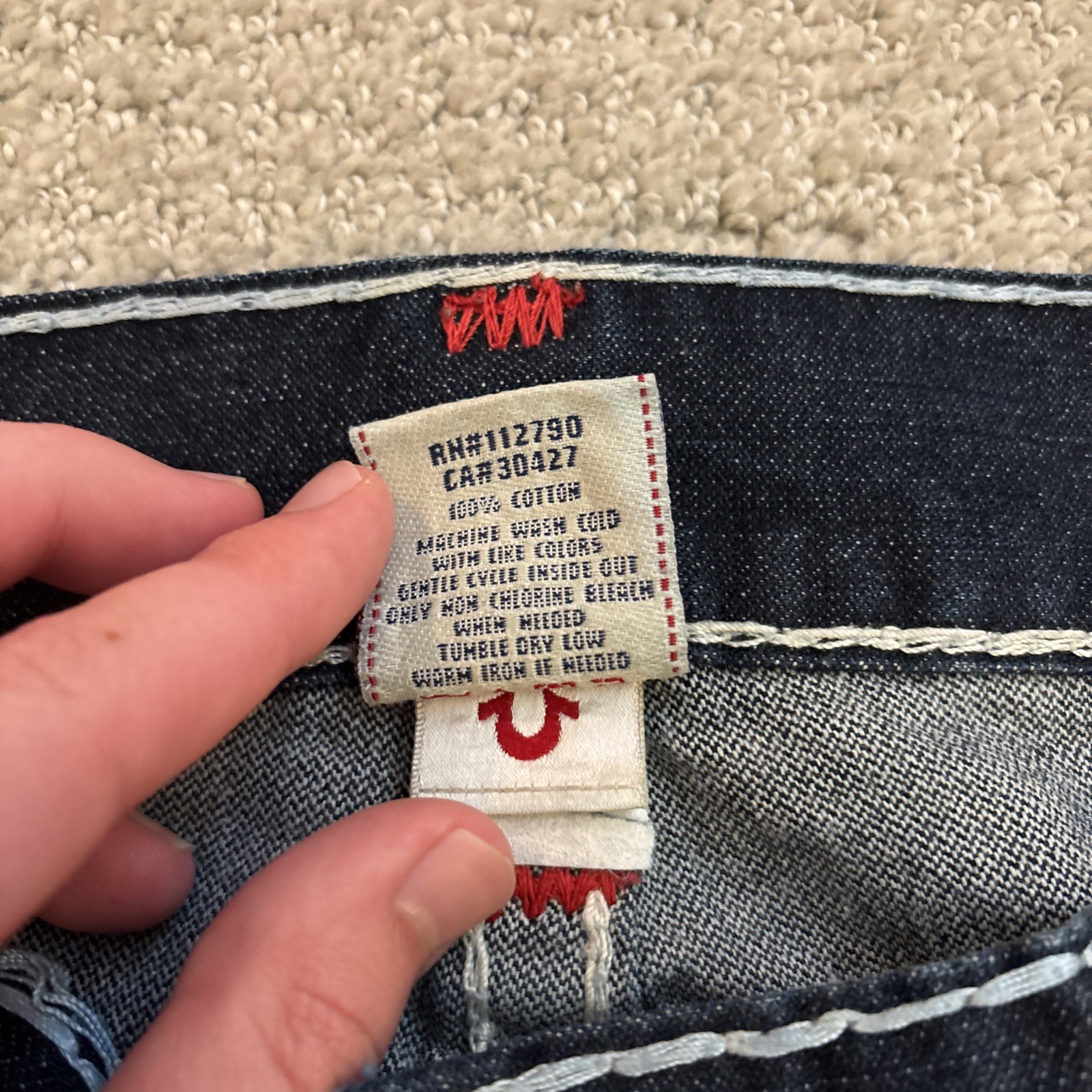 True Religion Ricky Super T Jeans Men’s Size 42/36 Made in USA Thick Stitch Red