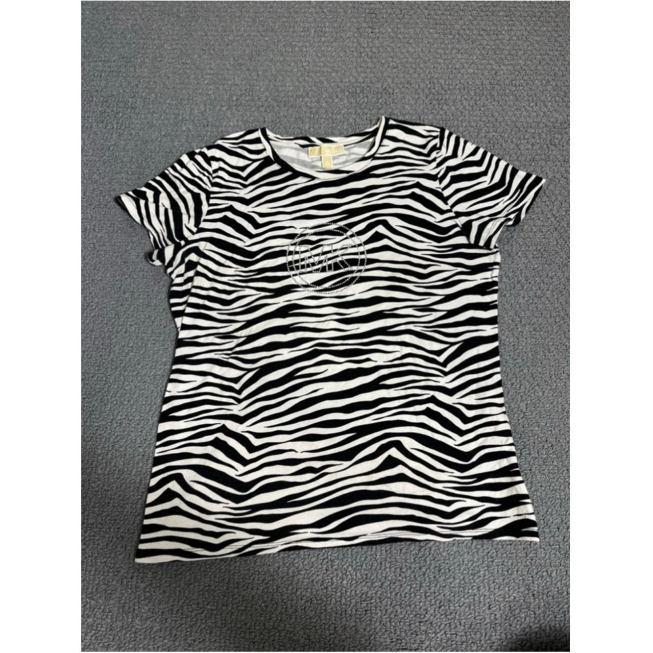 Michael Kors Zebra Print Rhinestone MK Logo T-Shirt Women’s XL Black White