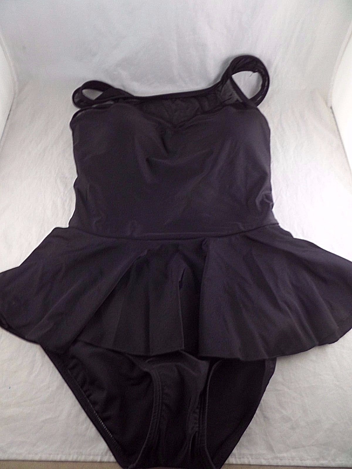 NWT Esther Williams Set up on the Sand Black 1pc Swimsuit Sz 12 Skirt Mesh SEXY
