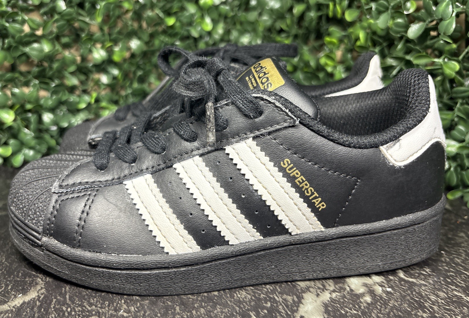 Adidas Children 11.5 K Superstar Sneaker Black Lace Up Low Top Casual EF5394