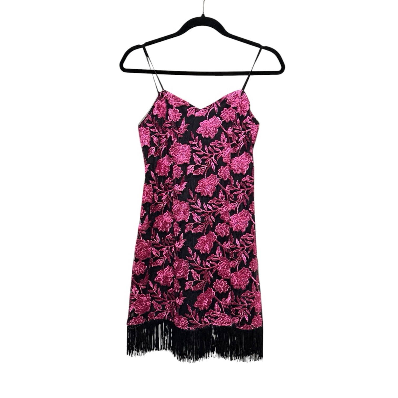 Speechless Sz 7 Fringe Hem Embroidered Pink Black Lace Mini Dress Dark Romantic