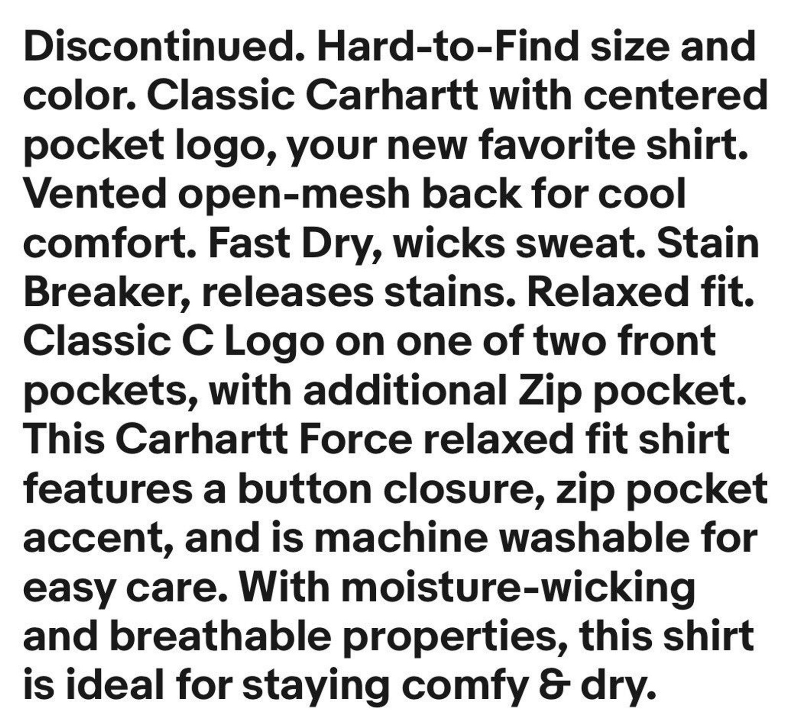 Carhartt Force Ridgefield XL Shirt Khaki Logo Button-Up Pockets FastDry Vented