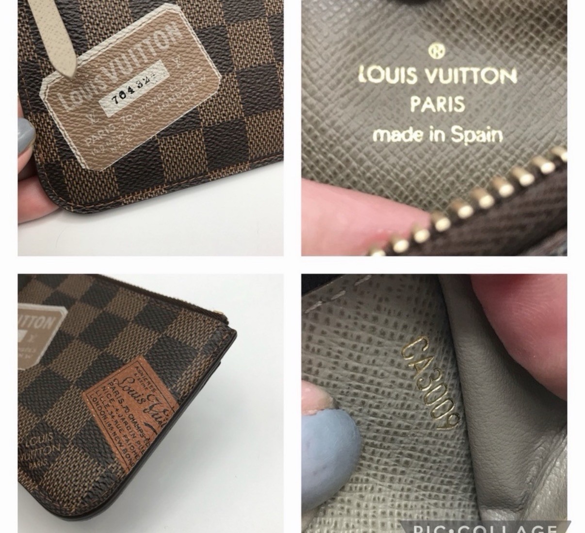 Auth Damier Ebene Cle Label Collection Label Print Coin Case