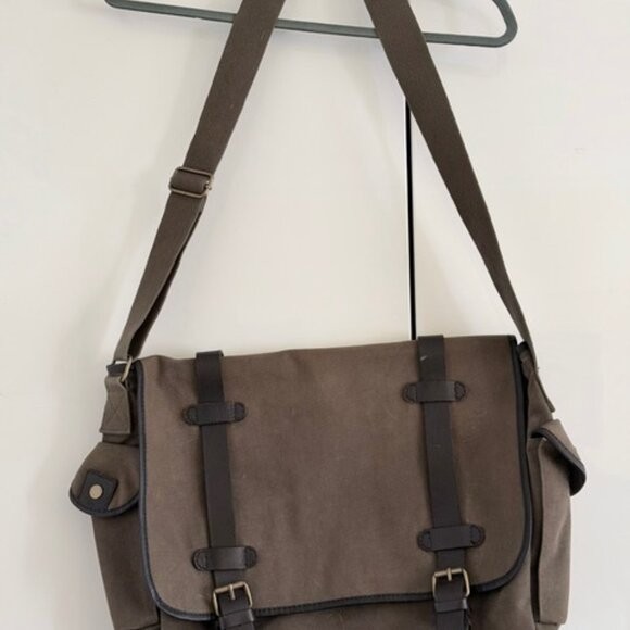 Gap messenger bag, canvas, brown, khaki, medium, Y2K