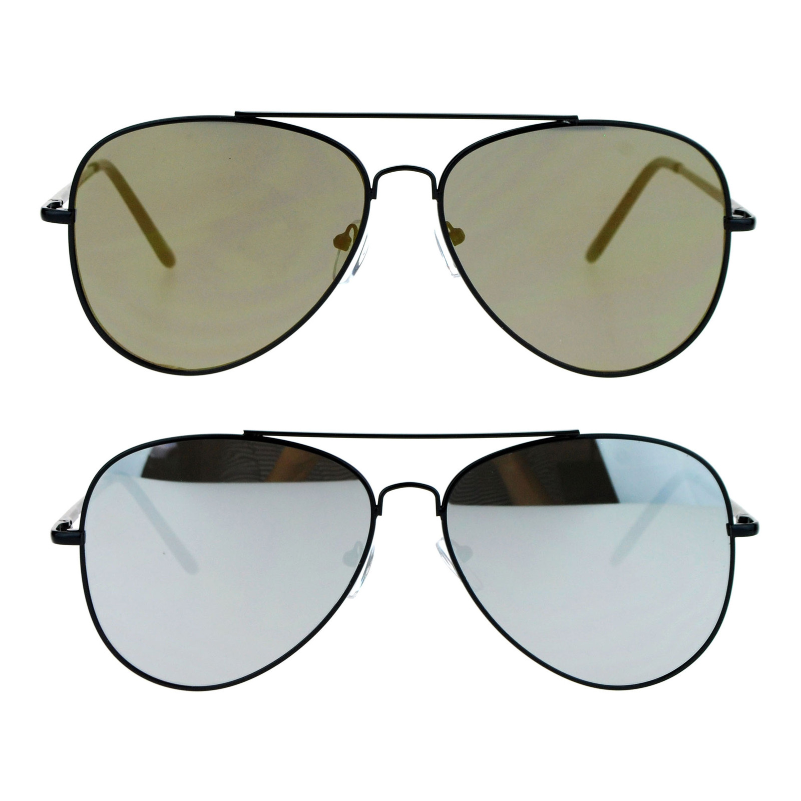 SA106 Mirrored Flat Lens Black Metal Frame Oversize Sunglasses