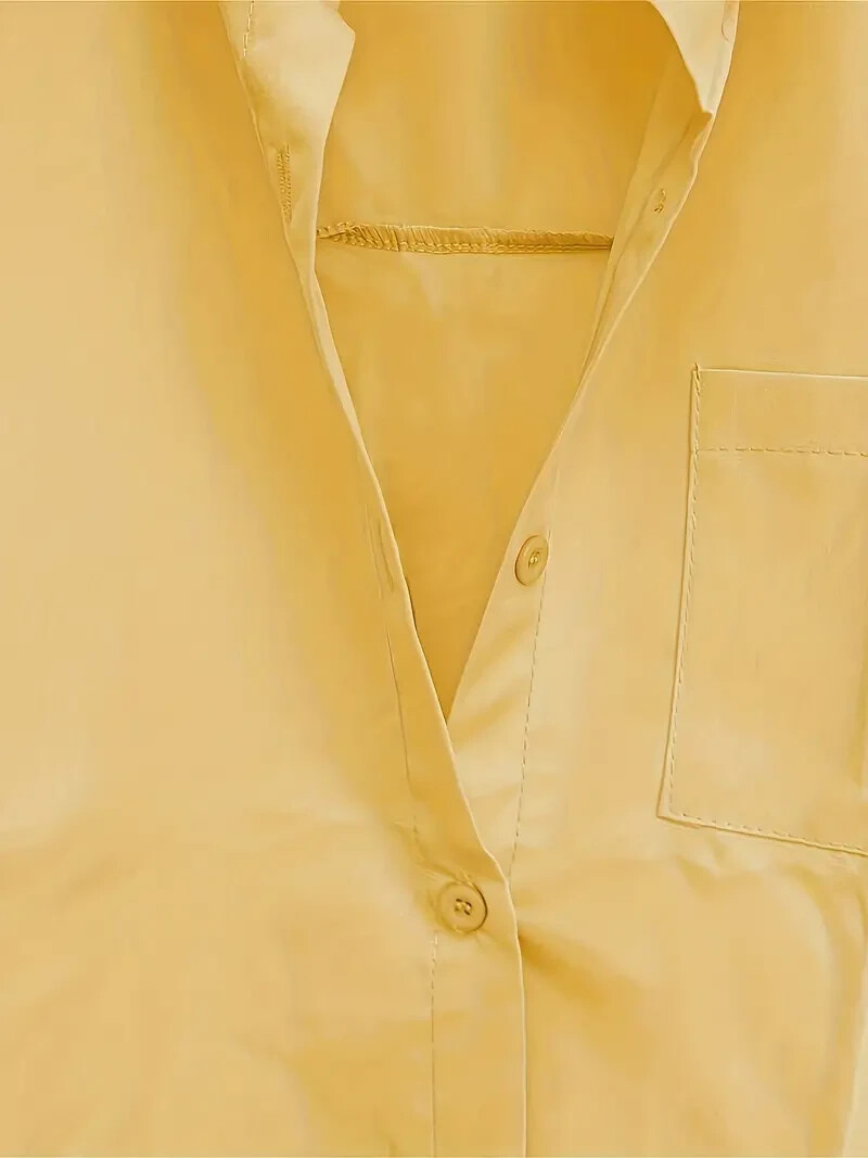 Button Down Shirt – Lapel Collar, Flowy Long Sleeves – Yellow – Size 18/XXL-BNNT