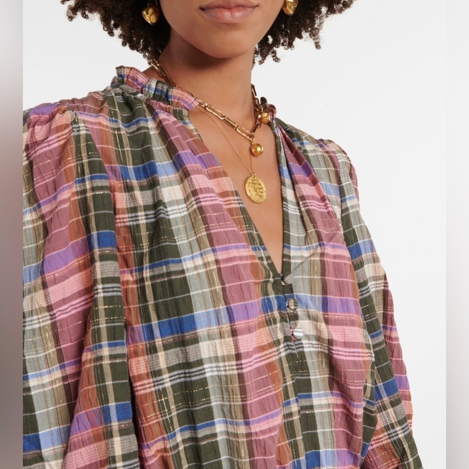 Veronica Beard Jeans Destiny Ruffled Metallic Checked Cotton Blend Mini Dress