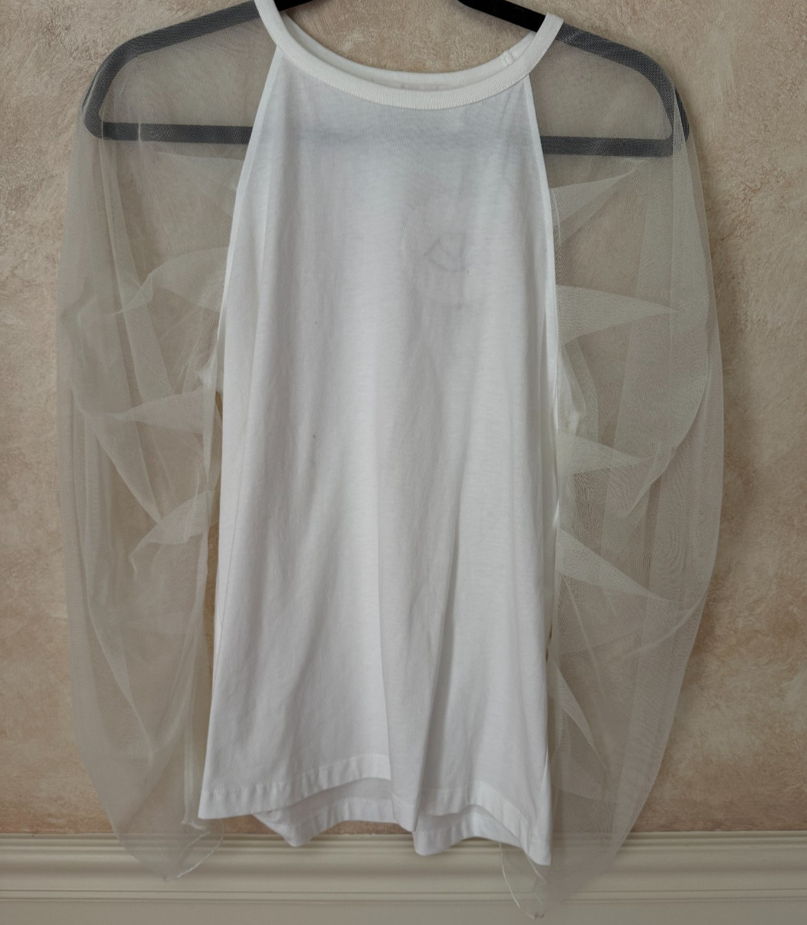 See by Chloe Long Mesh Sleeve White Powder Top SZ XS NWT $220