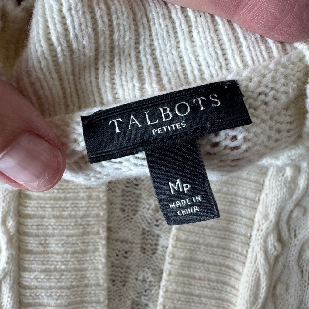 Talbots Cable knit Open Front Long Line Split Hem Cashmere Blend Cream Chunky MP