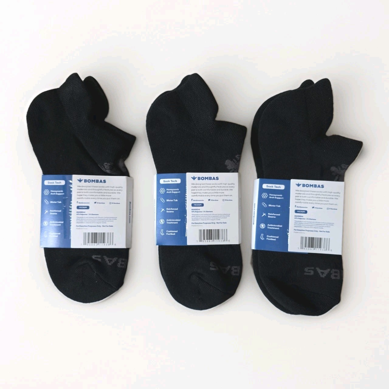 Bombas Cushioned Comfort No Show Socks 3pairs Black Medium – UNISEX – New