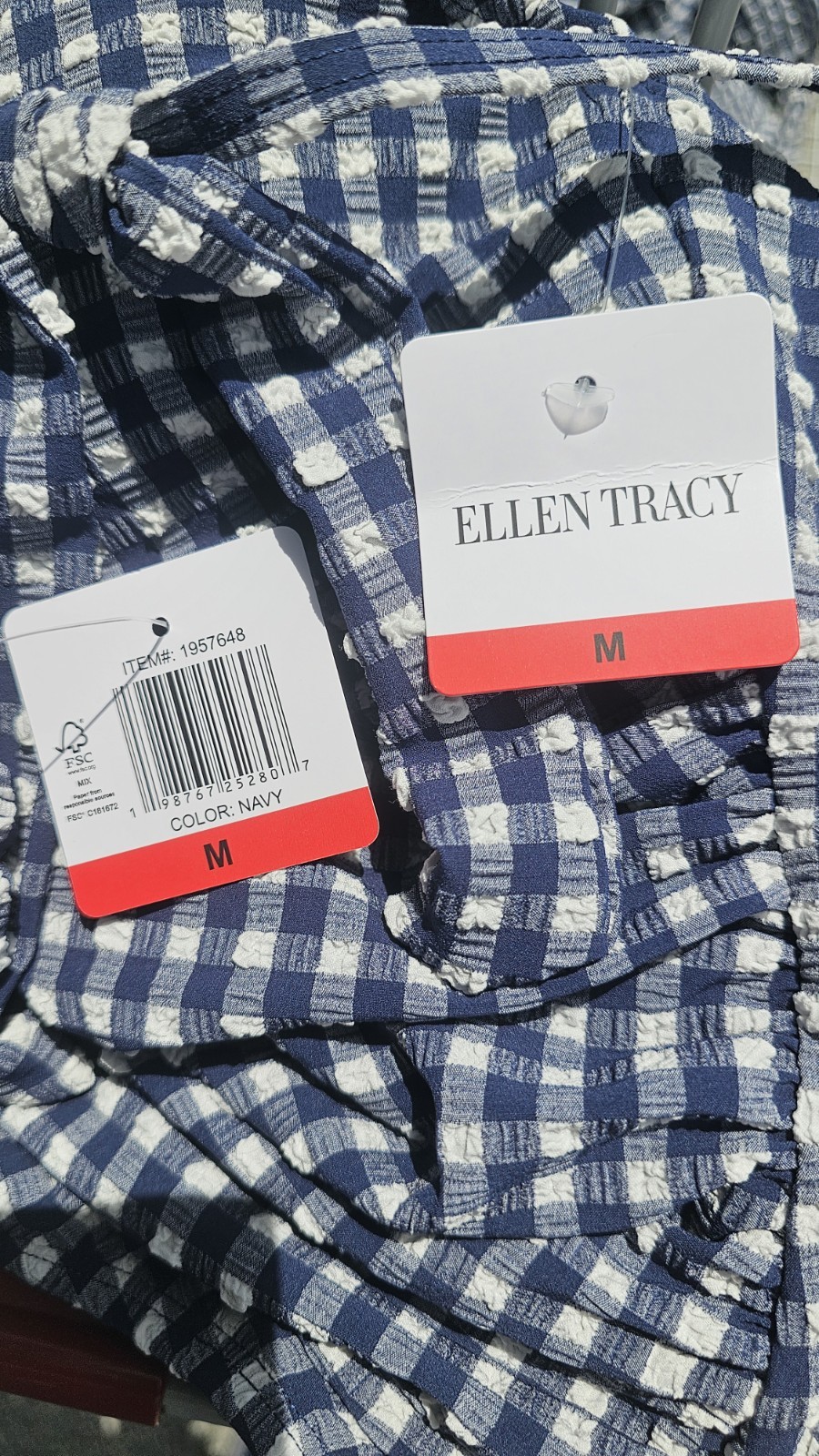 Ellen Tracy Womens 1-Piece Swimsuit Size M Navy Blue Gingham Checkered UP5-50+