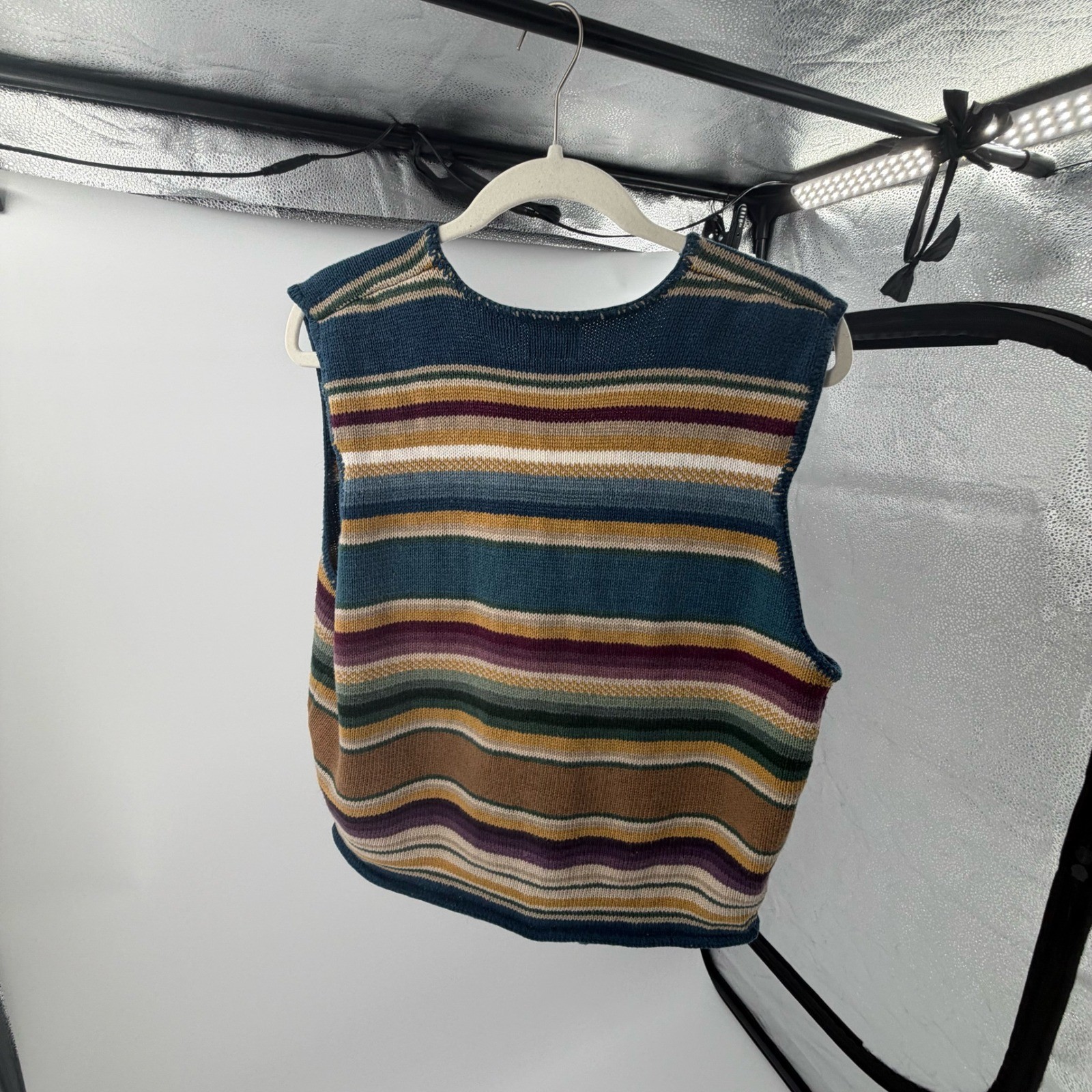 VTG Structure 90’s Cotton Multi- Color Striped Sweater Vest Sz XL Indie Retro